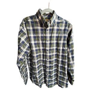 Gold Label Roundtree & Yorke Plaid Button Shirt Men’s M Non-Iron Blue